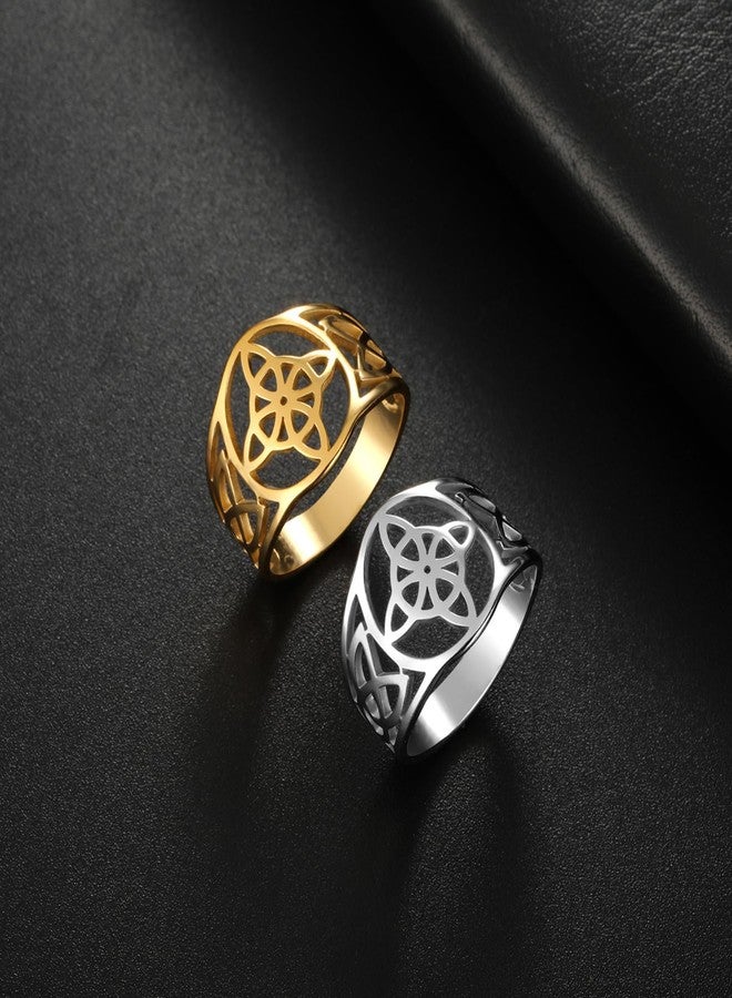 UNIFT Witches Knot Ring For Women Stainless Steel Celtic Quaternary Wiccan Geometric Style Witches Knot Ring Witchcraft Amulet Jewelry Gift (9, sliver 1) - Image 4
